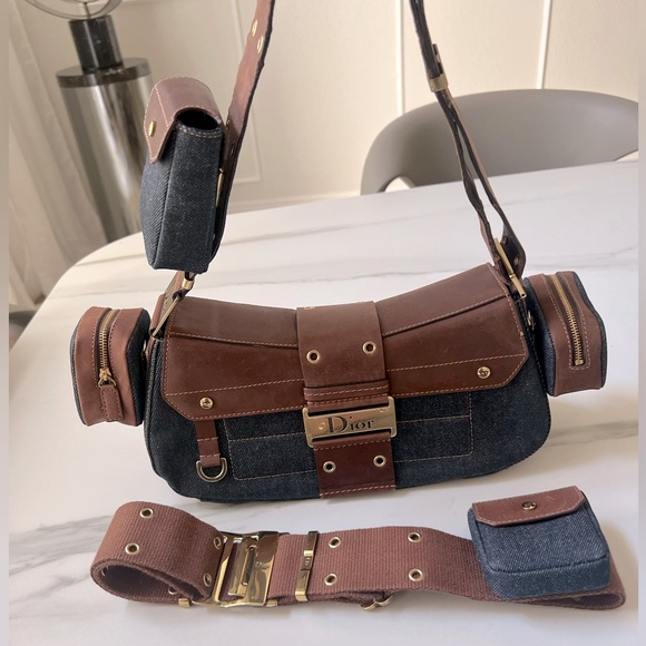Dior Handbags - Christian Dior Galliano Denim Street Chic Columbus Bag + Pouches + Belt .